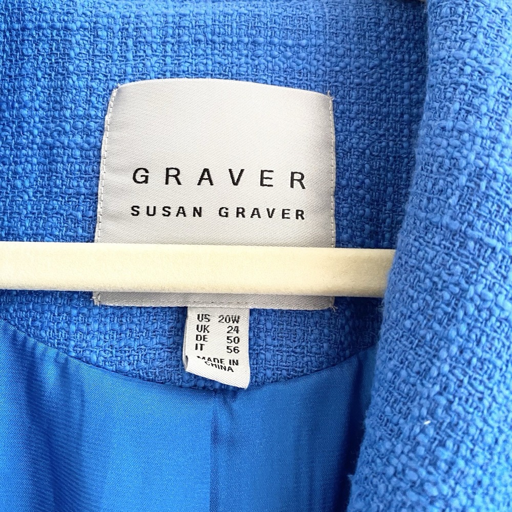 GRAVER Susan Graver Sky Blue Tweed Shawl Collar Blazer Jacket Fray Trim Sz 20W - Picture 3 of 10